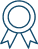 Icône pixelisée d'une rosette bleue, symbole de récompense, qualité ou certification.
